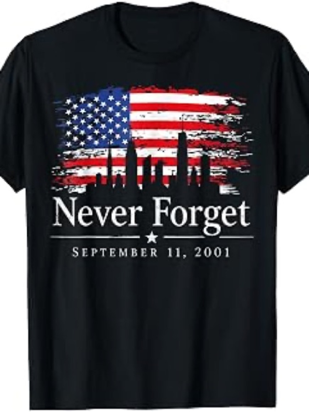 Gildan Black Never Forget Graphic Tee with Red, White & Blue Flag